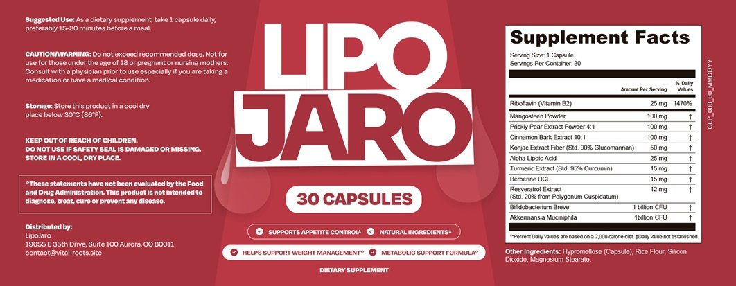 LipoJaro Supplement Facts label